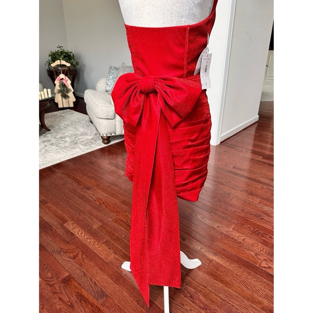 Handmade Luxury Red Glitter Layered Cocktial Dress With Bow Pin Size Small NWT - Picture 7 of 12